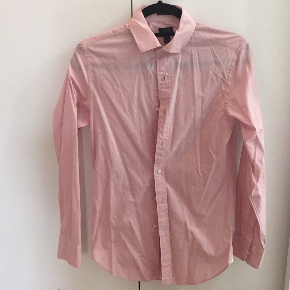 J crew men’s xs button down pink polka dot shirt